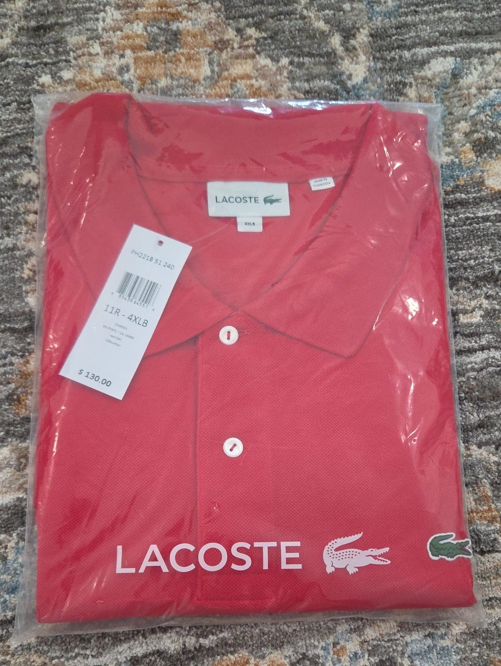 Lacoste Men’s Bright Red Polo with Signature Croc 4XLB